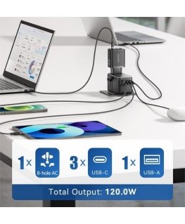 Yleismaailman matkansovitin Vention 100W GaN 1x USB-A 3x USB-C musta