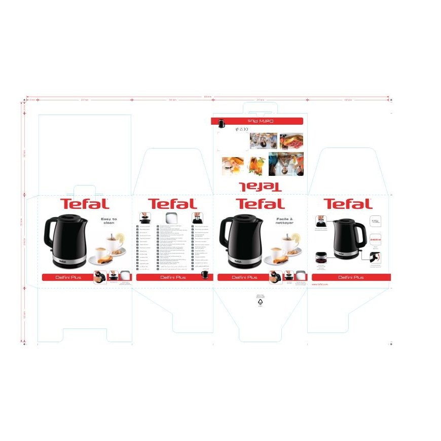 Tefal Delfini Vision KO150F30 elektriskās tējkanna 1,5 L 2400 W Melns, Nerūsējošs tērauds – 2