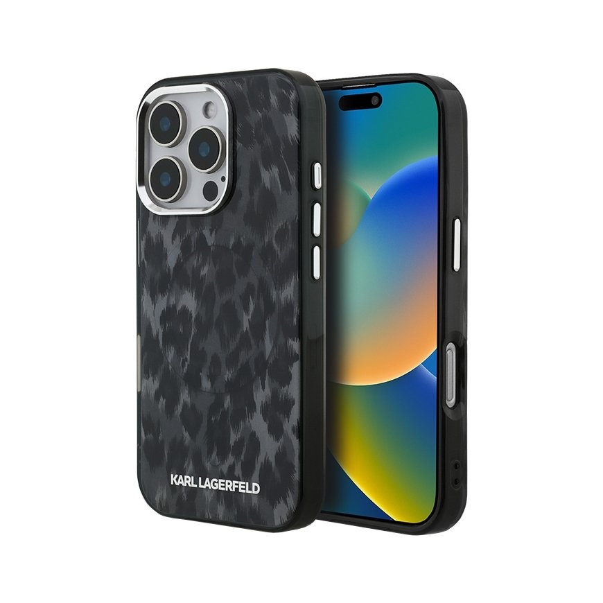 Чехол Karl Lagerfeld IML с леопардовым узором MagSafe для iPhone 16 Pro Max черный