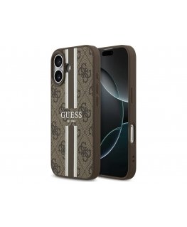 Чехол Guess 4G Printed Stripes MagSafe для iPhone 17 коричневый