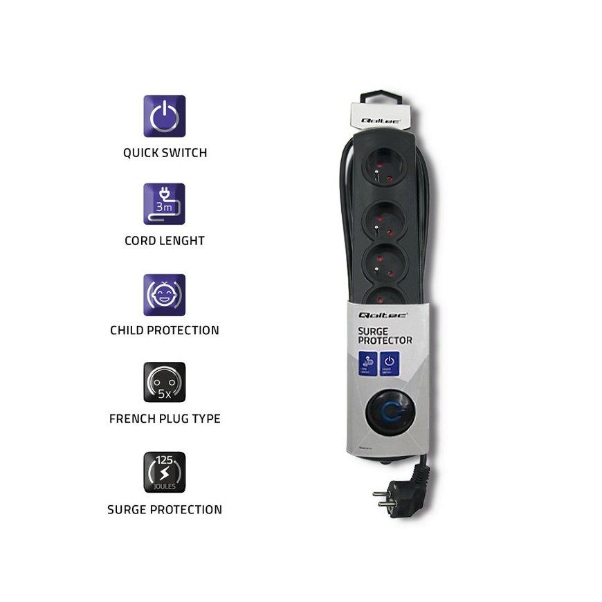 Qoltec 50271 surge protector Black 5 AC outlet(s) 230 V 3 m – 3