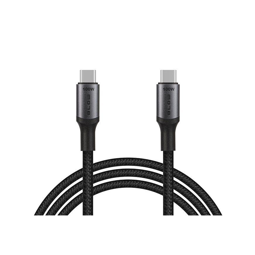 Blow USB-C pieslēgums – USB-C 2.0 1.0m melna pītā virve 100W