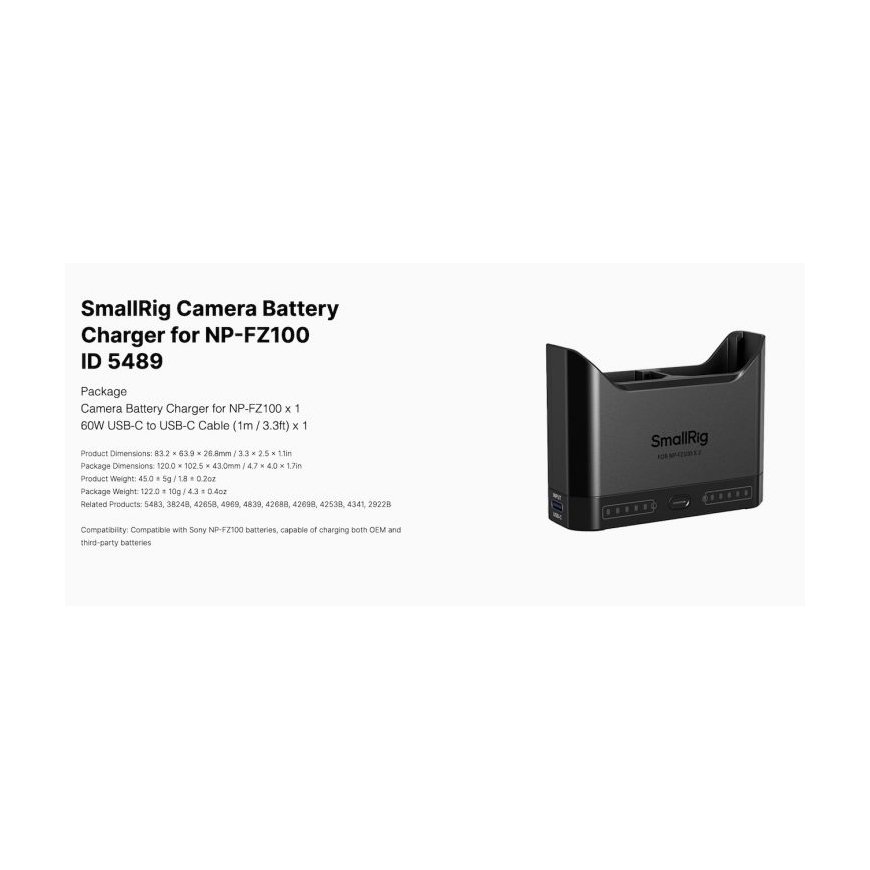 SmallRig 5489 Kameras Akumulatora Lādētājs NP-FZ100 – 2