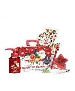 Hiskin Christmas Set for Kids: musical soap 200 ml + Christmas stocking (1 pc.) + Christmas stickers (1 pc.) + pen (1 pc.) + San