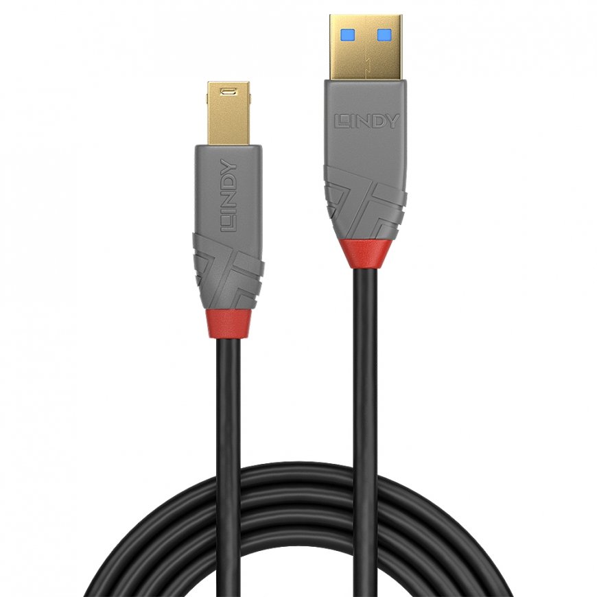 Lindy 36743 USB kabelis USB 3.2 Gen 1 (3.1 Gen 1) 3 m USB A USB B Melns, Pelēks – 2