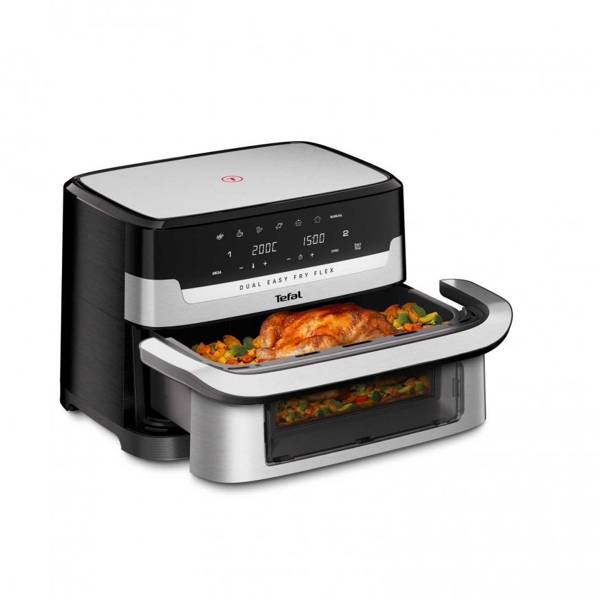 Tefal Dual Easy Fry Flex EY922D 9 L Atsevišķs Karstā gaisa fritētājs Melns, Nerūsējošs tērauds