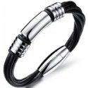 Black Leather Bracelet with Steel Anchor Swater