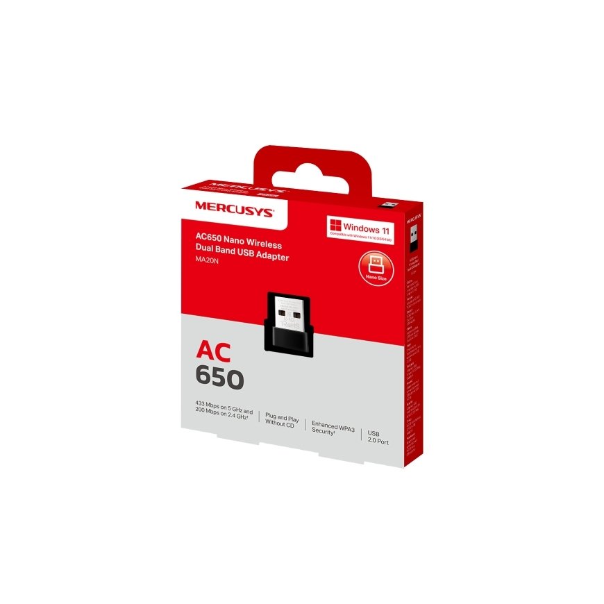 MERCUSYS MA20NB WiFi5 USB-nanoadapteri (AC650, 2,4GHz/5GHz, Bluetooth 5.0, USB 2.0) – 2