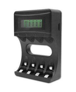 Qoltec Ni-MH akumulatorite laadija R03 AAA R6 AA tüübile | LCD | USB-C kaabel | Valge