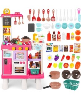 Игрушечная кухня Lean Toys с духовым шкафом, продуктами питания, светом и звуками, розовая