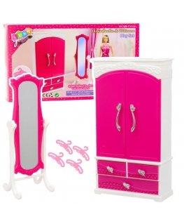 Lean Toys Doll Furniture Set Wardrobe Mirror Hangers Pink