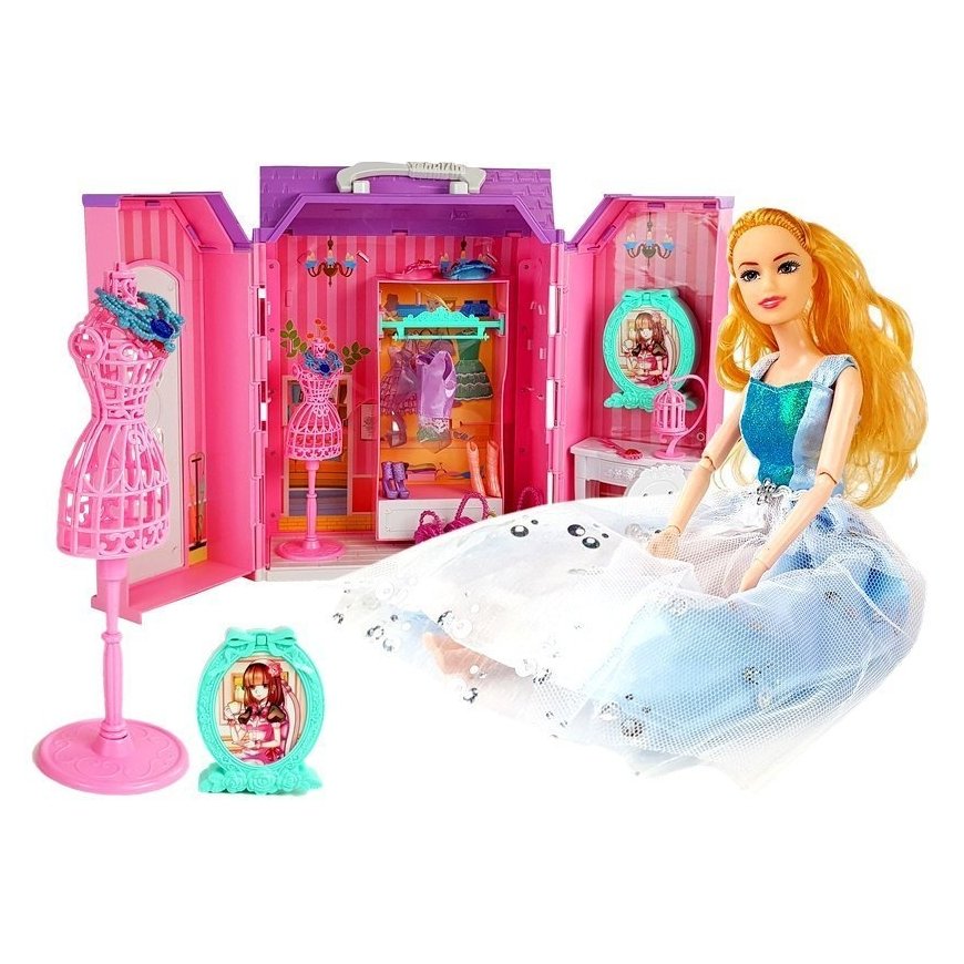 Lean Toys Nukkekalusteet Setti Vaatekaappi Peili Ripustimet Roosa – 2