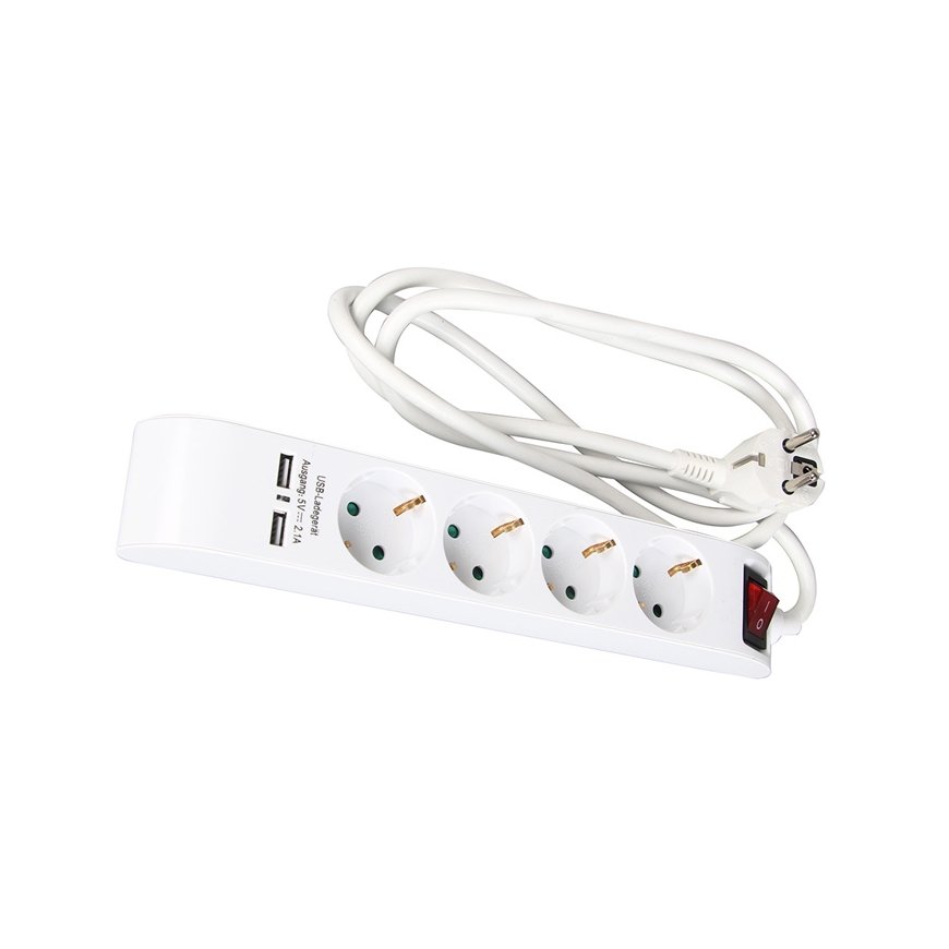 ATR Pagarinātājs 4-vietīgs 1.4m a|su|s|USB 2.1A 3x1.5mm KF-GSB-04KU3X1.5|1.4M – 2