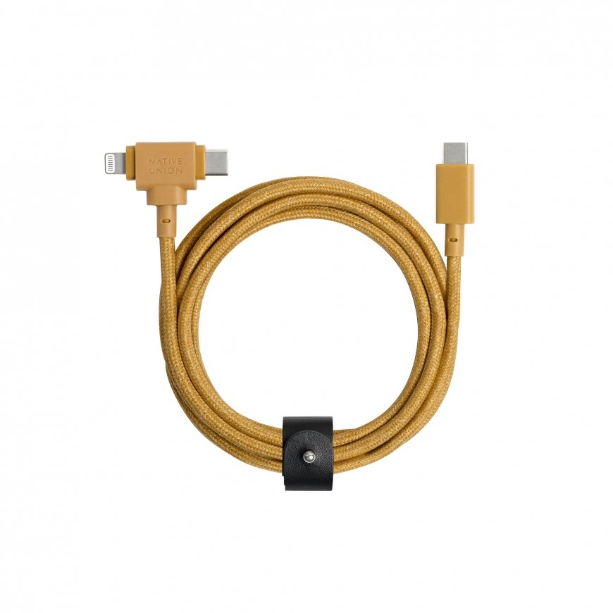 Native Union Belt Cable Duo USB kabelis 1,5 m USB C USB C/Lightning Dzeltens
