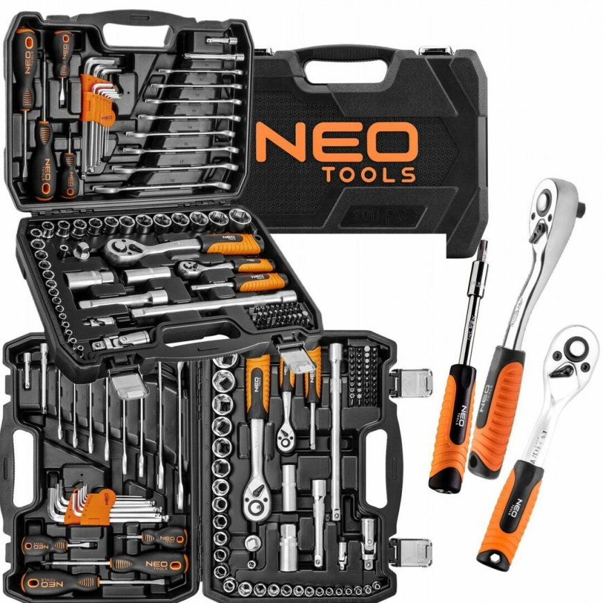 NEO tööriistade ja lisade komplekt, 1/2", 1/4", 100 tk.