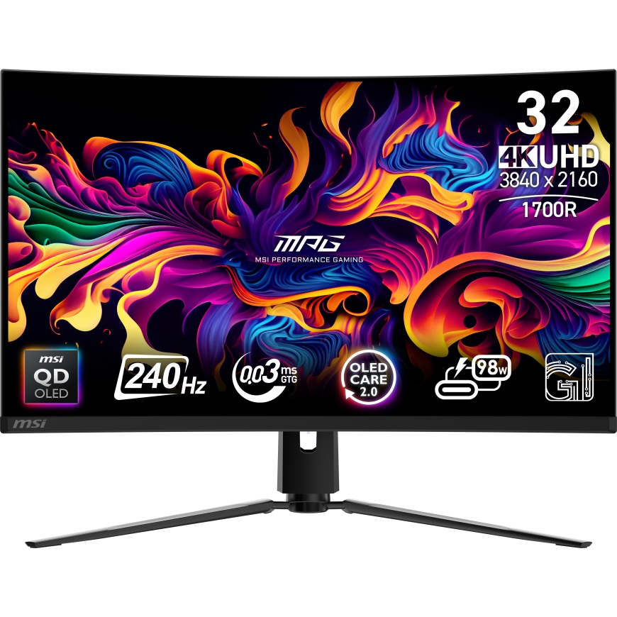 MSI MPG 321CURX QD-OLED PC lamekuvar 80 cm (31.5") 3840 x 2160 pikslit 4K Ultra HD Must