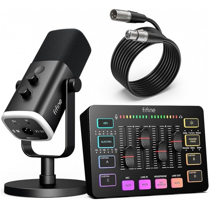 FIFINE AmpliGame KS5 Set | AM8 Microphone | SC3 Gaming Audio Mixer | L9 XLR Cable – 2