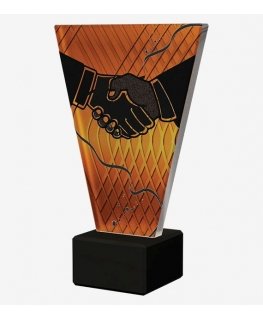 Vienspalvs stikla trofejs uz marmora pamatnes - GENERAL HANDSHAKE