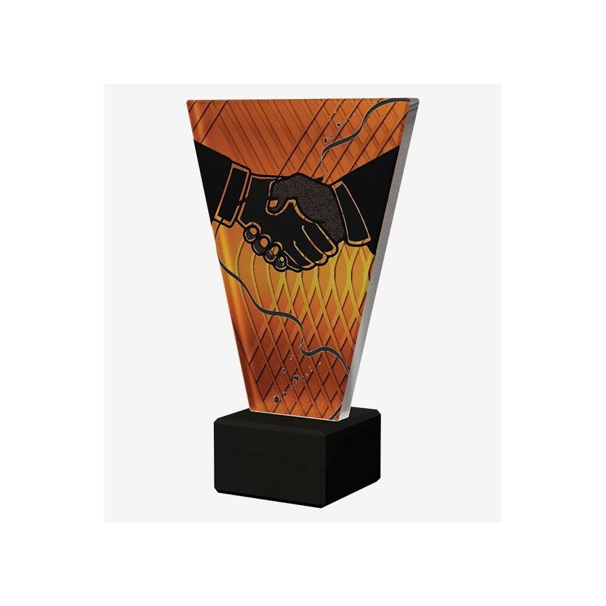 Single Color Glass Trophy on Marble Base - GENERAL HANDSHAKE