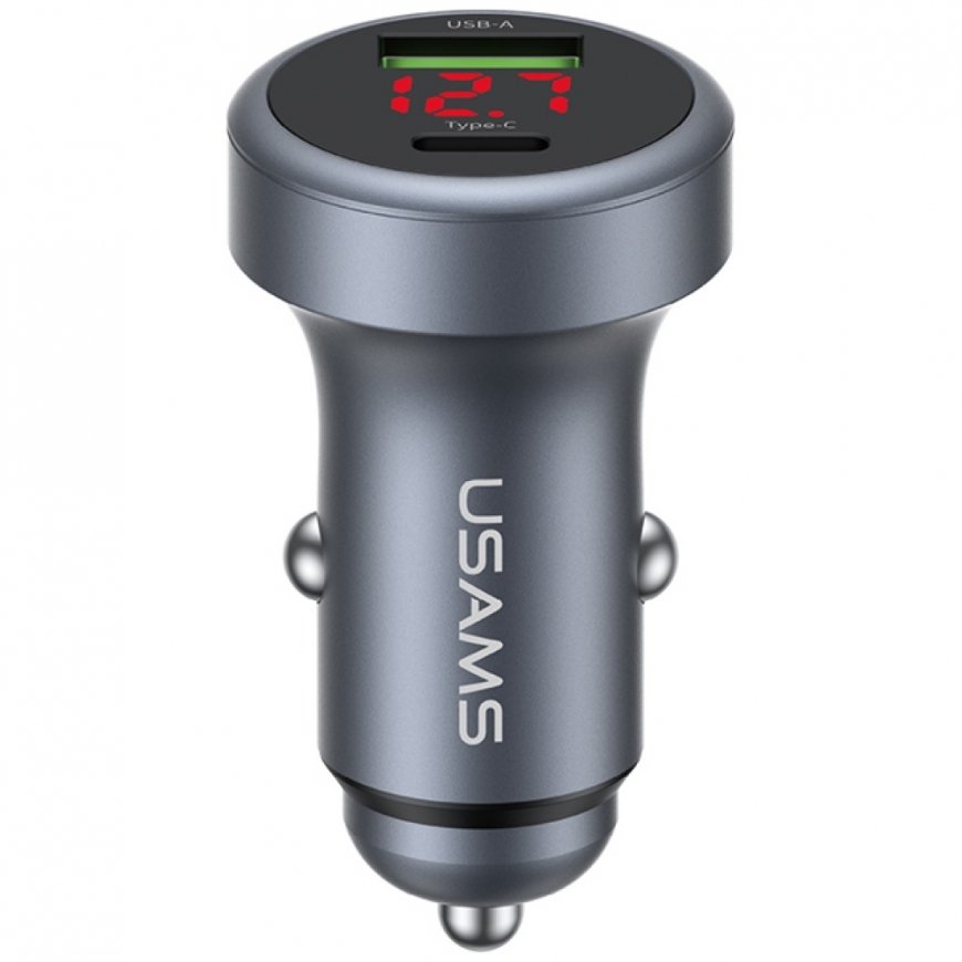 USAMS CC327 Alumiinium 45W USB-A USB-C autolaadija