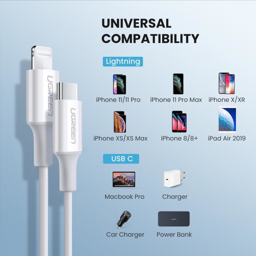 Ugreen 10493 lightning cable 1 m White – 3