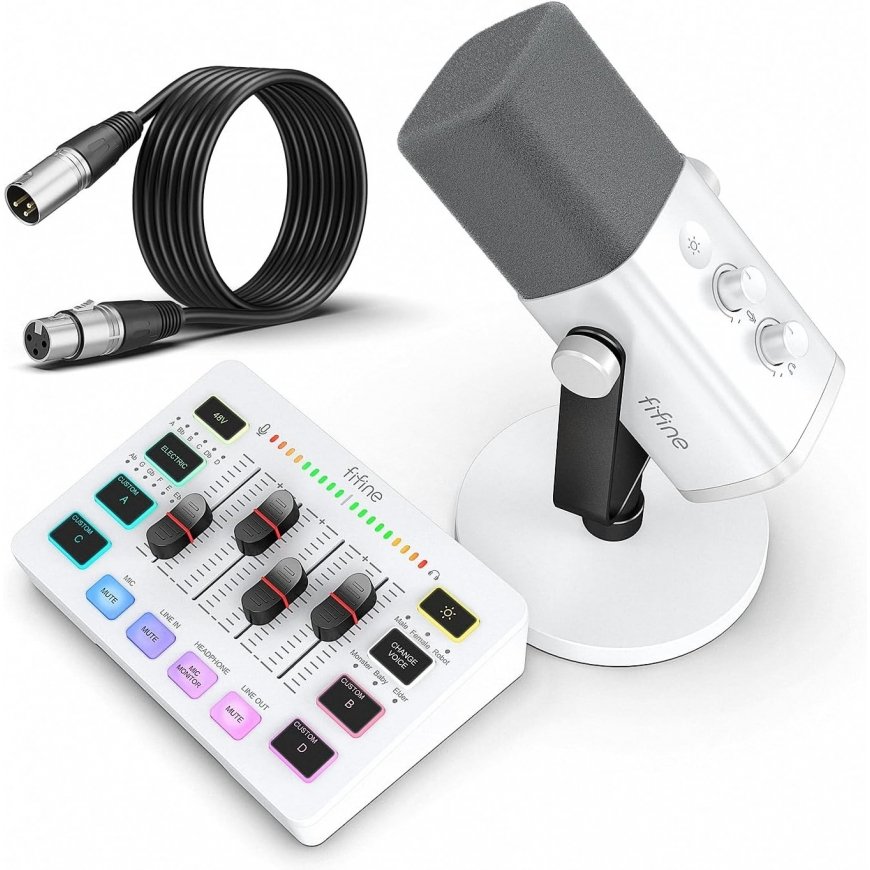 FIFINE AmpliGame KS5W Kit | AM8 Microphone | SC3 Gaming Audio Mixer | L9 XLR Cable – 2