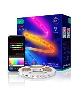 Digitālās LED lentes komplekts ar Wi-Fi vadītāju un barošanas avotu, RGB IC, 5m, 24W, TUYA / Smart Life, NOUS