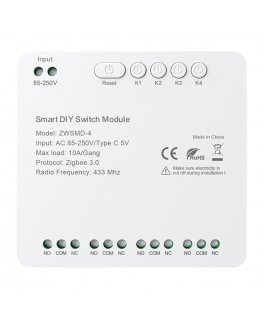 ZigBee 4-kanavainen kytkinmoduli jännitteettömällä DC 32V kontaktilla Avatto ZWSMMD-4-250V