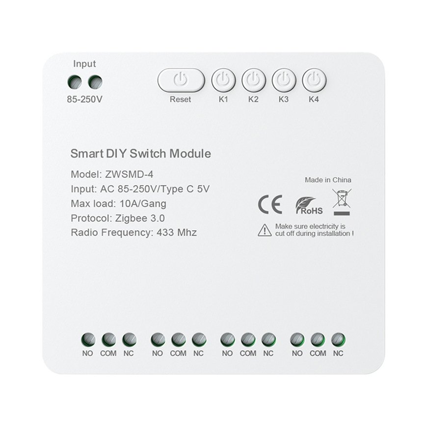 ZigBee 4-channel switch module with voltage-free DC 32V contact Avatto ZWSMMD-4-250V
