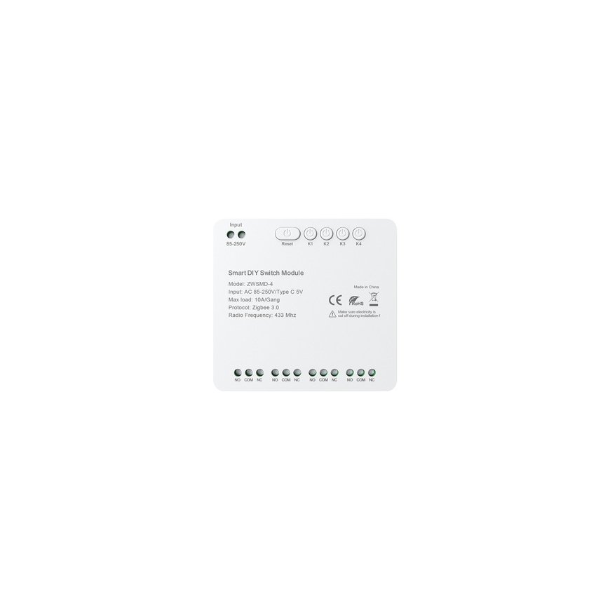 ZigBee 4-channel switch module with voltage-free DC 32V contact Avatto ZWSMMD-4-250V – 2