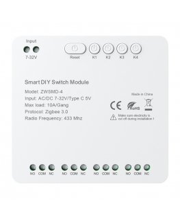 4-kanalų ZigBee perjungimo modulis su įtampos neturinčiu DC 32V kontaktu Avatto ZWSMMD-4-32V