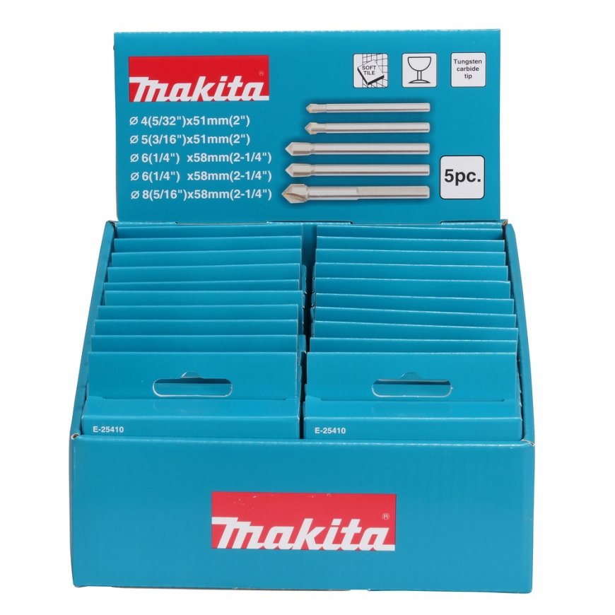 Makita E-25351 Klaas- ja plaatide puurekomplekt: 4x51mm, 5x51mm, 6x58mm (2x), 8x58mm (Komplektis 20 tk.) – 2