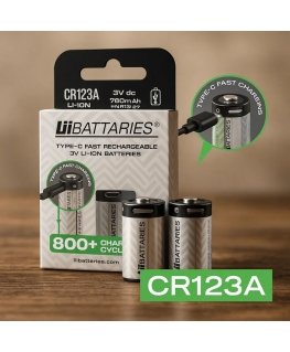 USB-C Rechargeable Lithium-Ion Batteries CR123A (16340) 750mAh