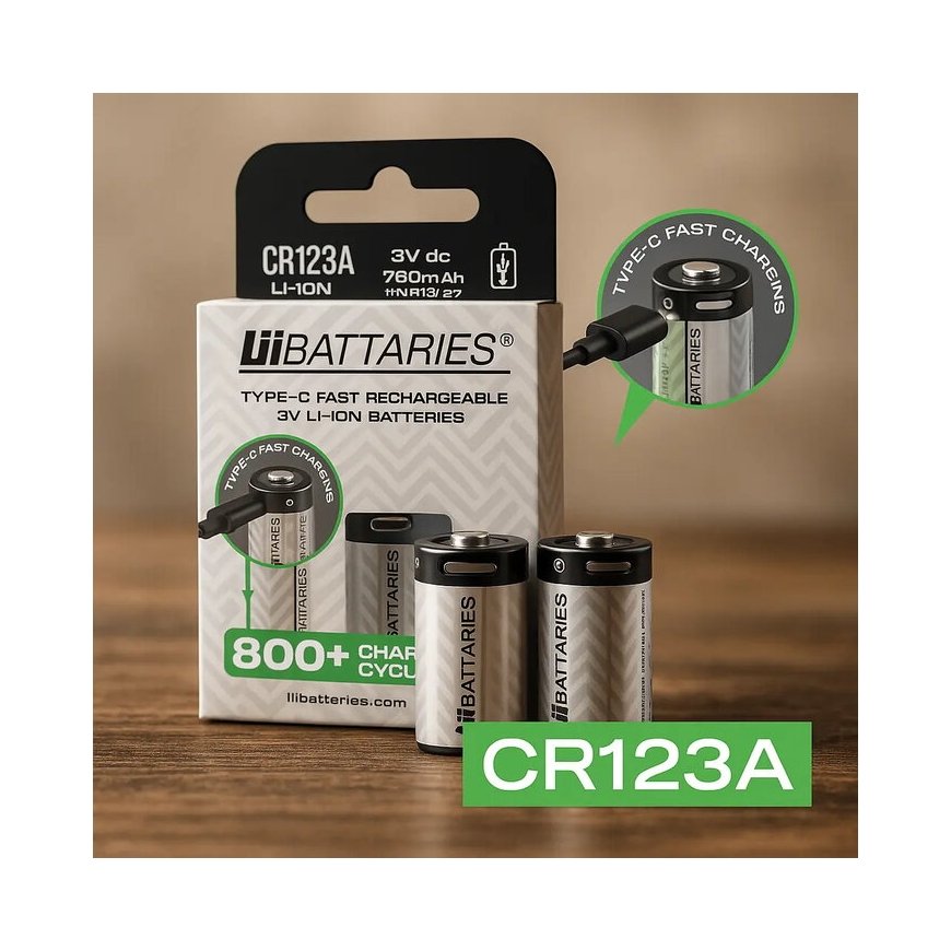 Liibattaries USB-C uzlādējamas litija jonu CR123A