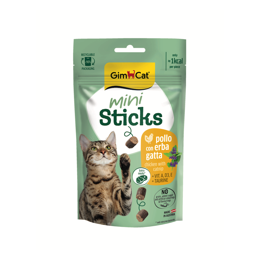 Gardumi kaķiem - GimCat Mini Sticks Chicken With Catnip 50g