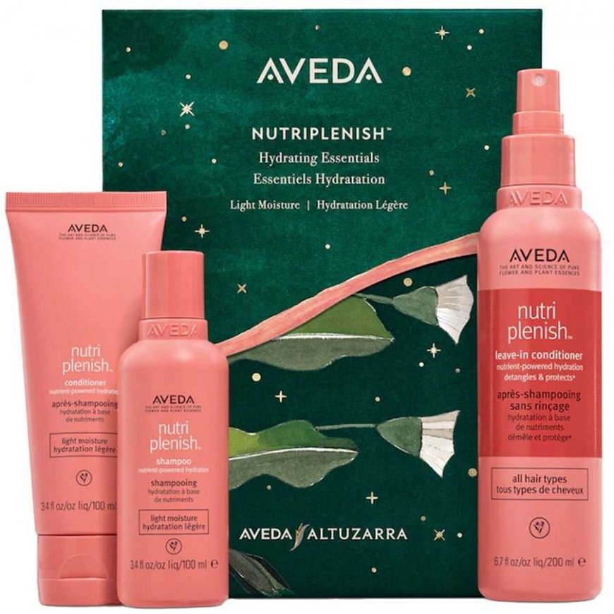 Aveda Nutriplenish rinkinys: plaukų šampūnas 100ml + plaukų kondicionierius 100ml + nenuplaunamas kondicionierius 200ml