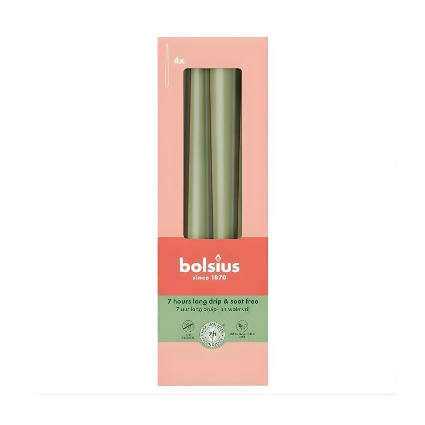 Bolsius Galda Sveces 4gab 245/24mm Olive