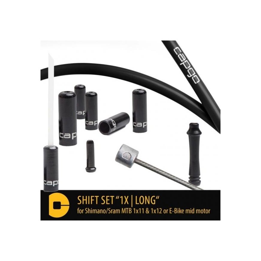 Capgo OL Single(1x) stainless Kevlar Shimano/Sram MTB & E-Bike 1x11/12/13 Gear Cable Set black – 2