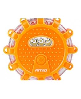 Automobilinė akumuliatorinė avarinė lempa su LED žibintuvėlio funkcija 12smd+3smd 650mah (baterija) raudona amio-04673