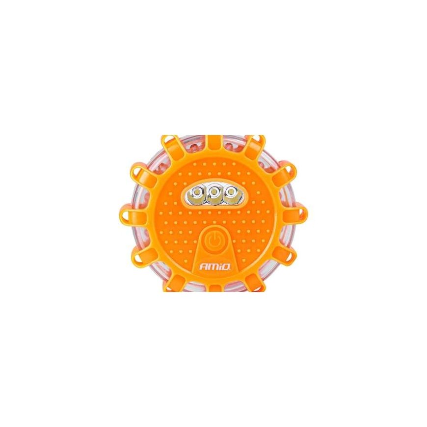 Automobilinė akumuliatorinė avarinė lempa su LED žibintuvėlio funkcija 12smd+3smd 650mah (baterija) raudona amio-04673