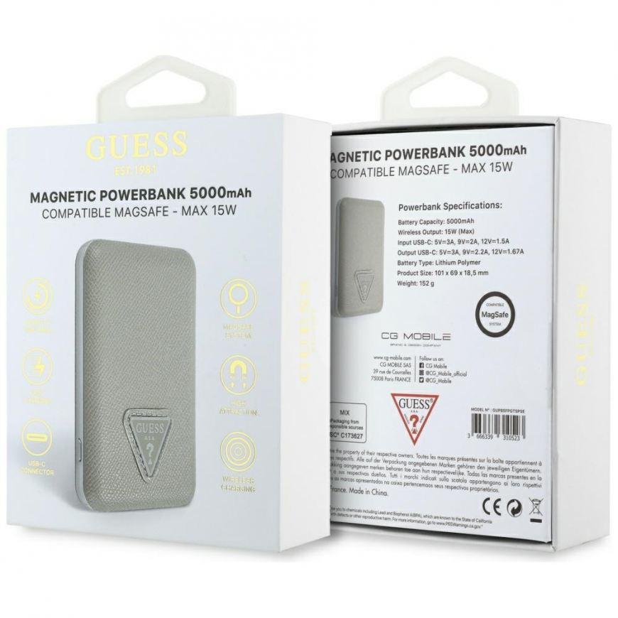 Power Bank Guess Grained Triangle 5000mAh 15W USB-C MagSafe Indu – 5