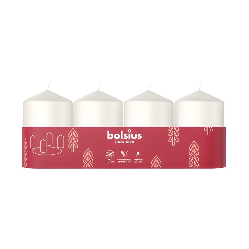 Bolsius Cilindra Sveces 4gab 60x40mm White