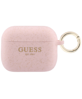 Guess silikonīgs mirdzošs gredzenu vāciņš „AirPods Pro 3“, rozā krāsā