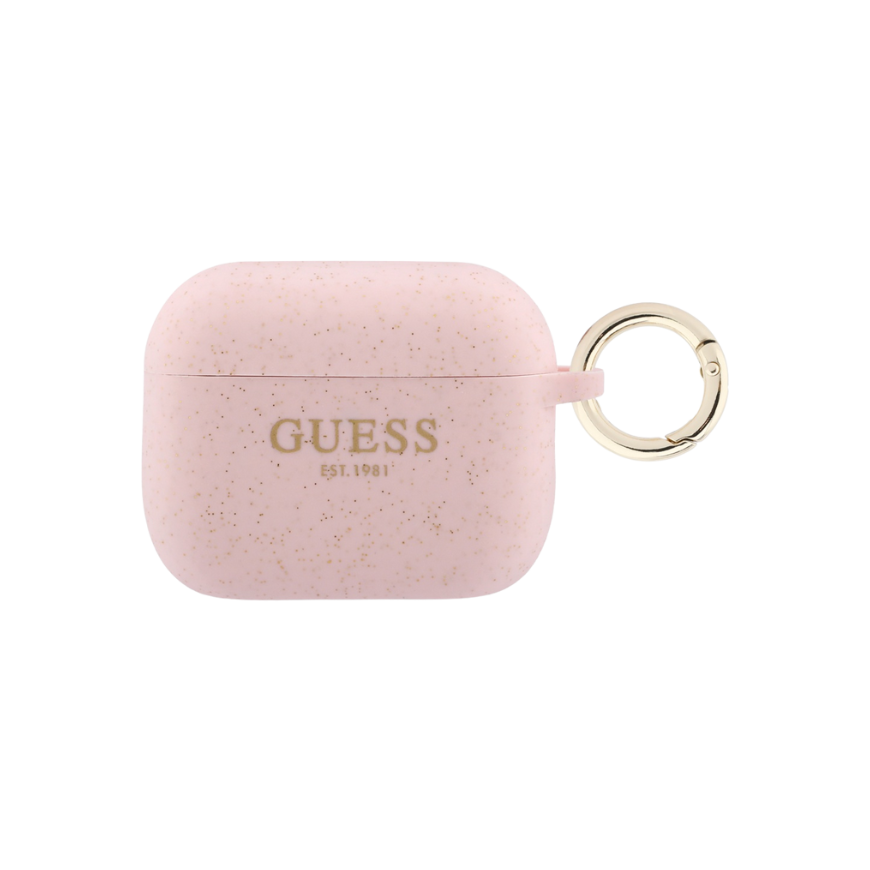 Guess silikonīgs mirdzošs gredzenu vāciņš „AirPods Pro 3“, rozā krāsā