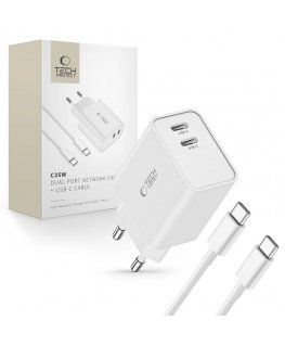 Tech-Protect C35W 2x USB-C PD 35W настенный зарядное устройство с кабелем USB-C / Lightning – белый