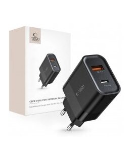 Tech-Protect C30W USB-C PD 30W / USB-A QC 3.0 įkroviklis – juodas