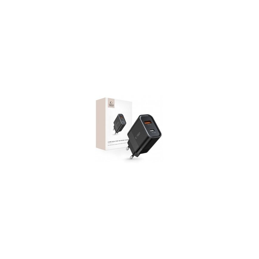 Tech-Protect C30W USB-C PD 30W / USB-A QC 3.0 įkroviklis – juodas