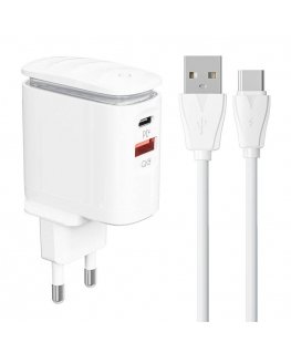 Tech-Protect C35W 2x USB-C PD 35W įkroviklis su USB-C / USB-C laidu - baltas