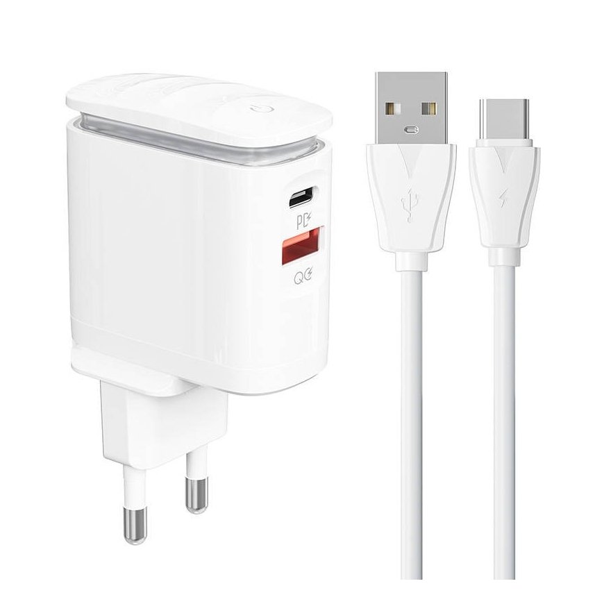 Tech-Protect C35W 2x USB-C PD 35W lādētājs ar USB-C / USB-C kabeli - balts