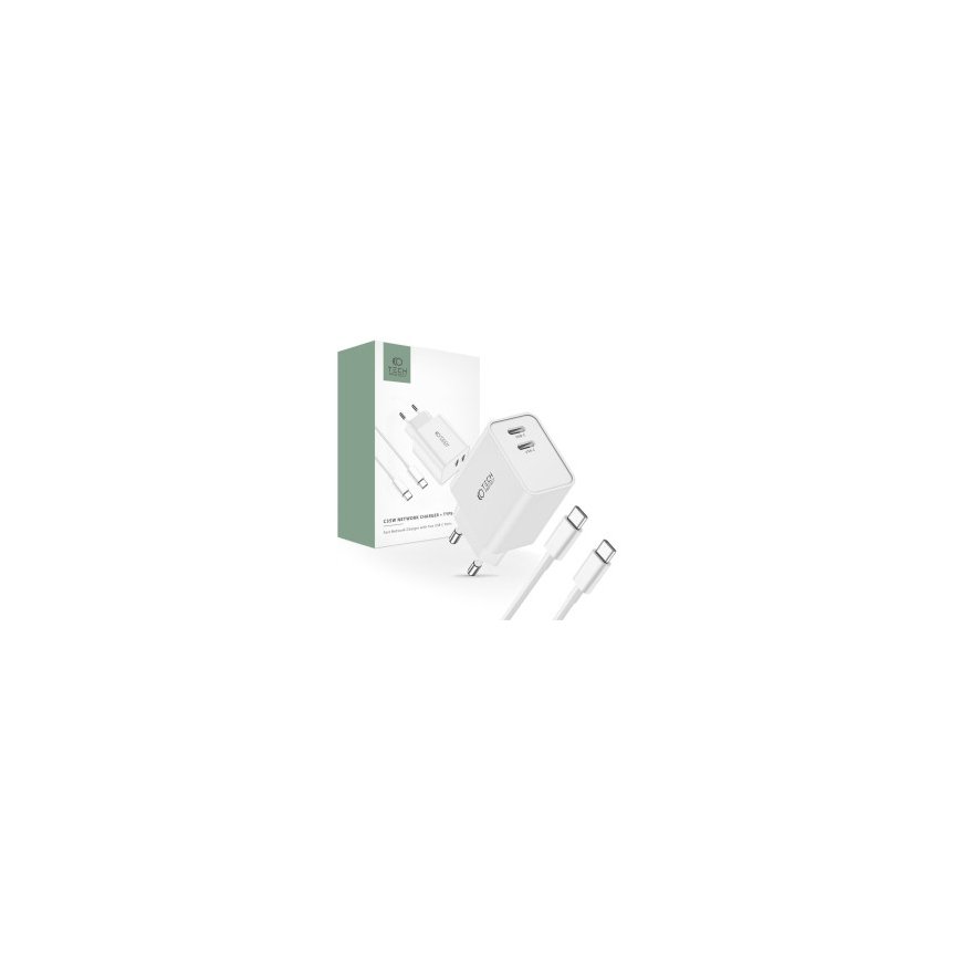 Tech-Protect C35W 2x USB-C PD 35W įkroviklis su USB-C / USB-C laidu - baltas – 2
